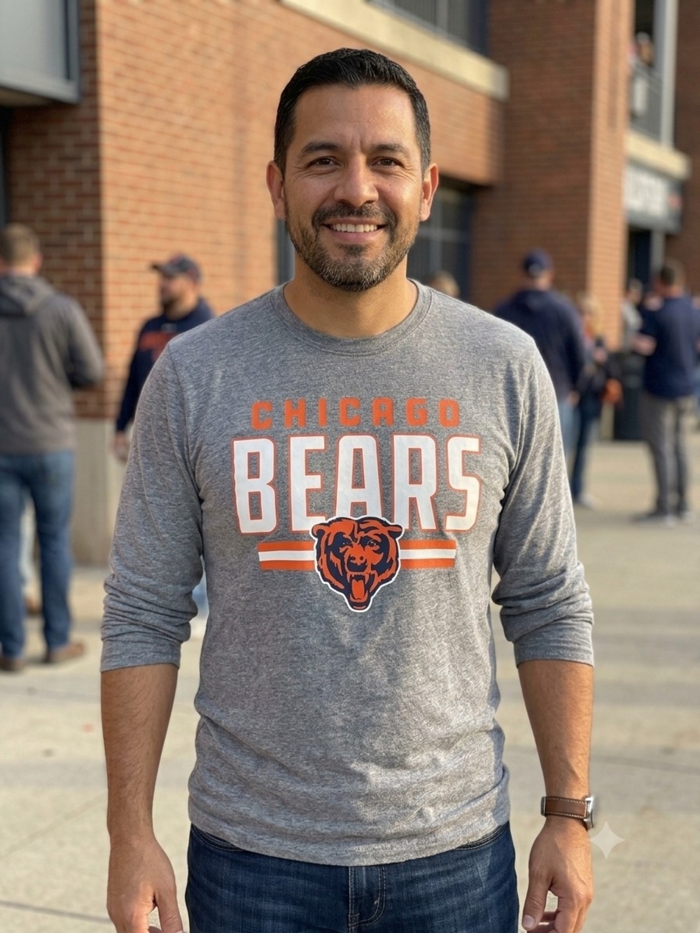 NFL Chicago Bears Gray Long Sleeve Tee with Orange & White Logo